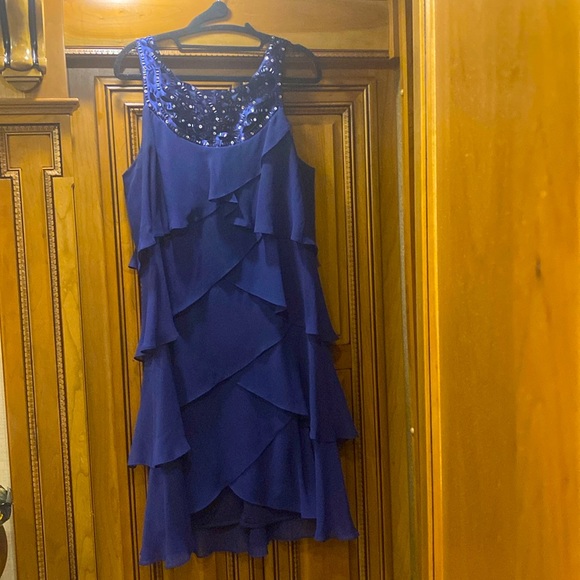 Bellisima Fashion Navy Blue Embellished Tiered Sleeveless Dress Size 14 - Picture 1 of 7